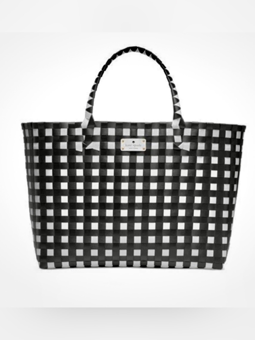 Kate Spade Black & White Check Woven Tote or Beach Bag